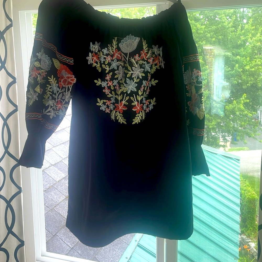 Free People Fleur Du Jour Embroidered Mini Black Dress XS